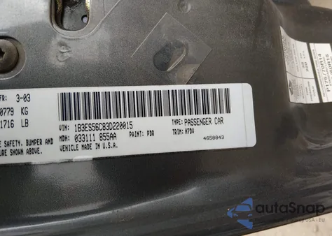 2003 Dodge Neon Sxt z USA, uszkodzony, nr VIN 1B3ES56C83D220015